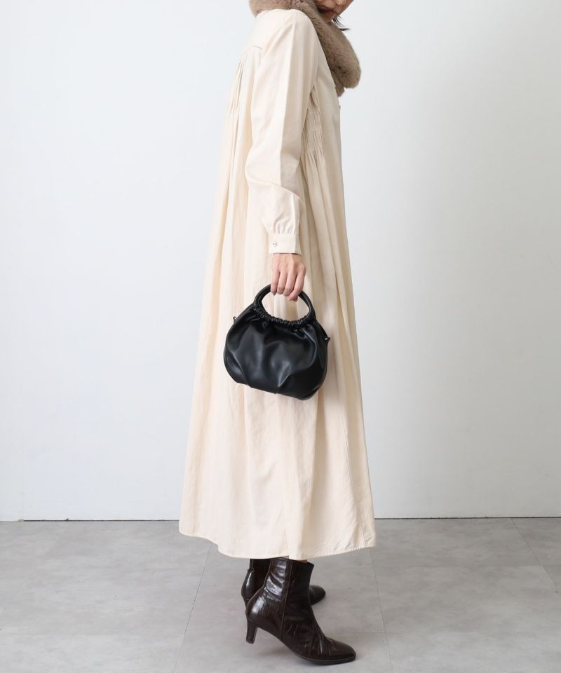 日本 COOCO - 2WAY柔軟皮革豆形手提小包/側背包-淺灰杏 (W14*H20*D12cm)