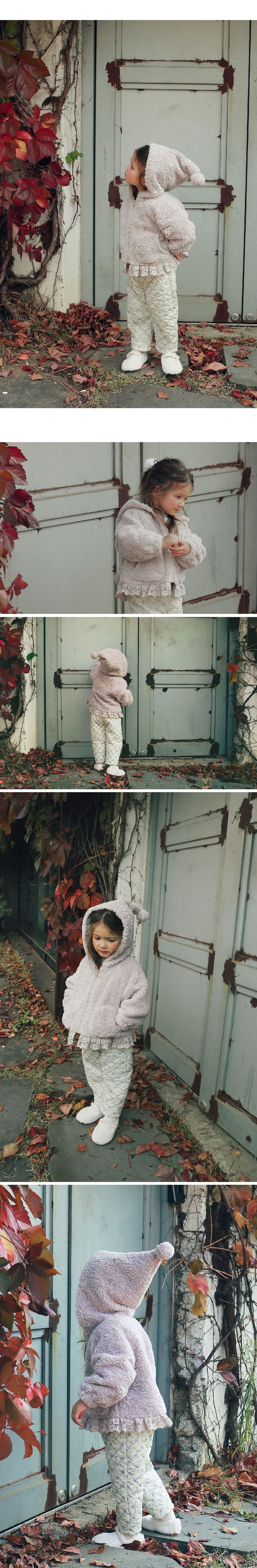 韓國 Puellaflo - 可愛蓬鬆毛絨尖帽外套-藕粉