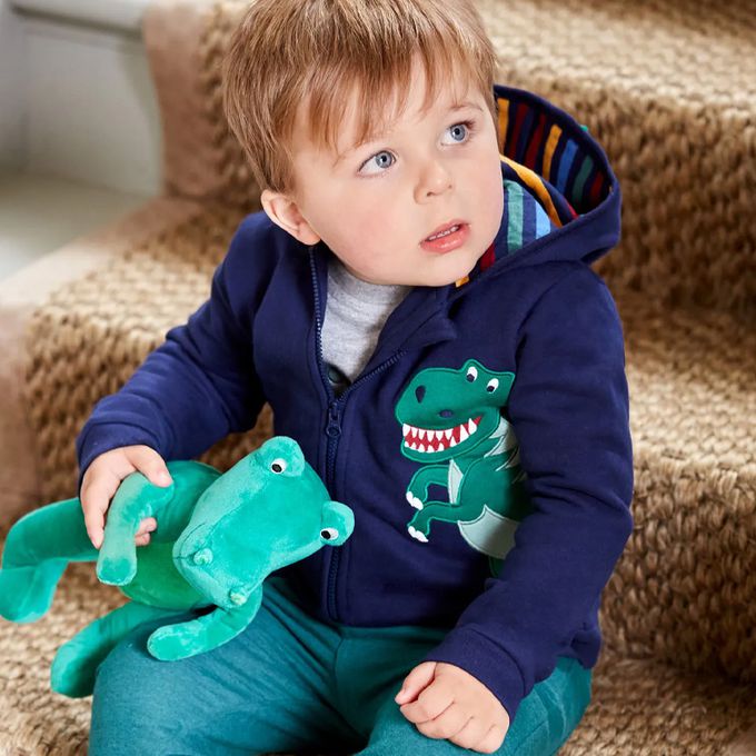 英國 JoJo Maman BeBe - 100%純棉保暖連帽外套-帝王暴龍