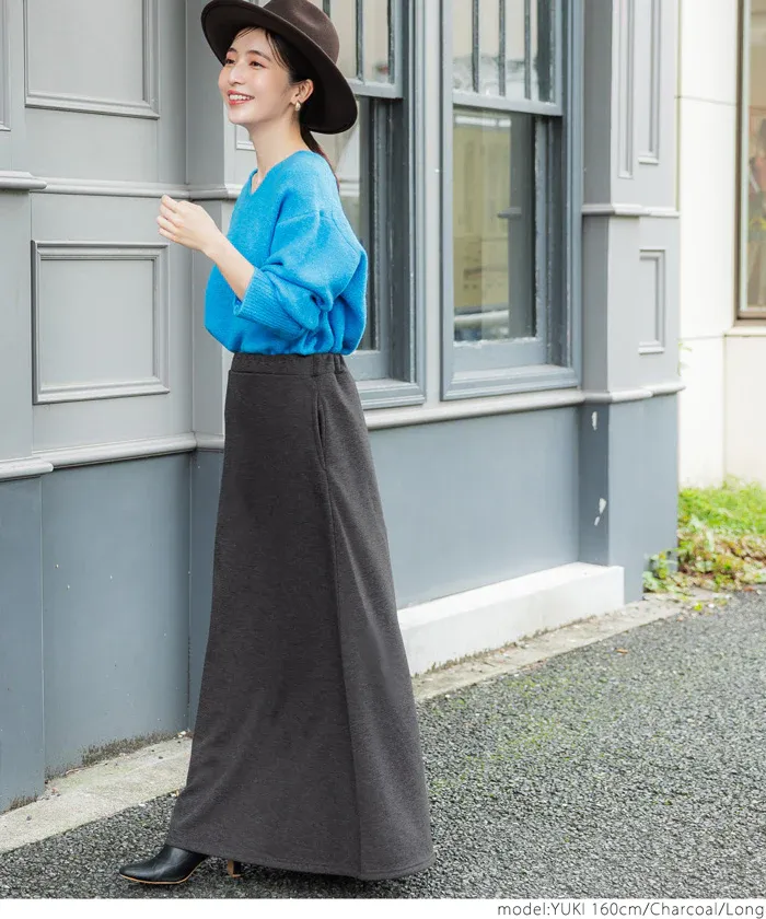 日本 COCA - 抗靜電/起球 裏起毛素面口袋長裙-黑