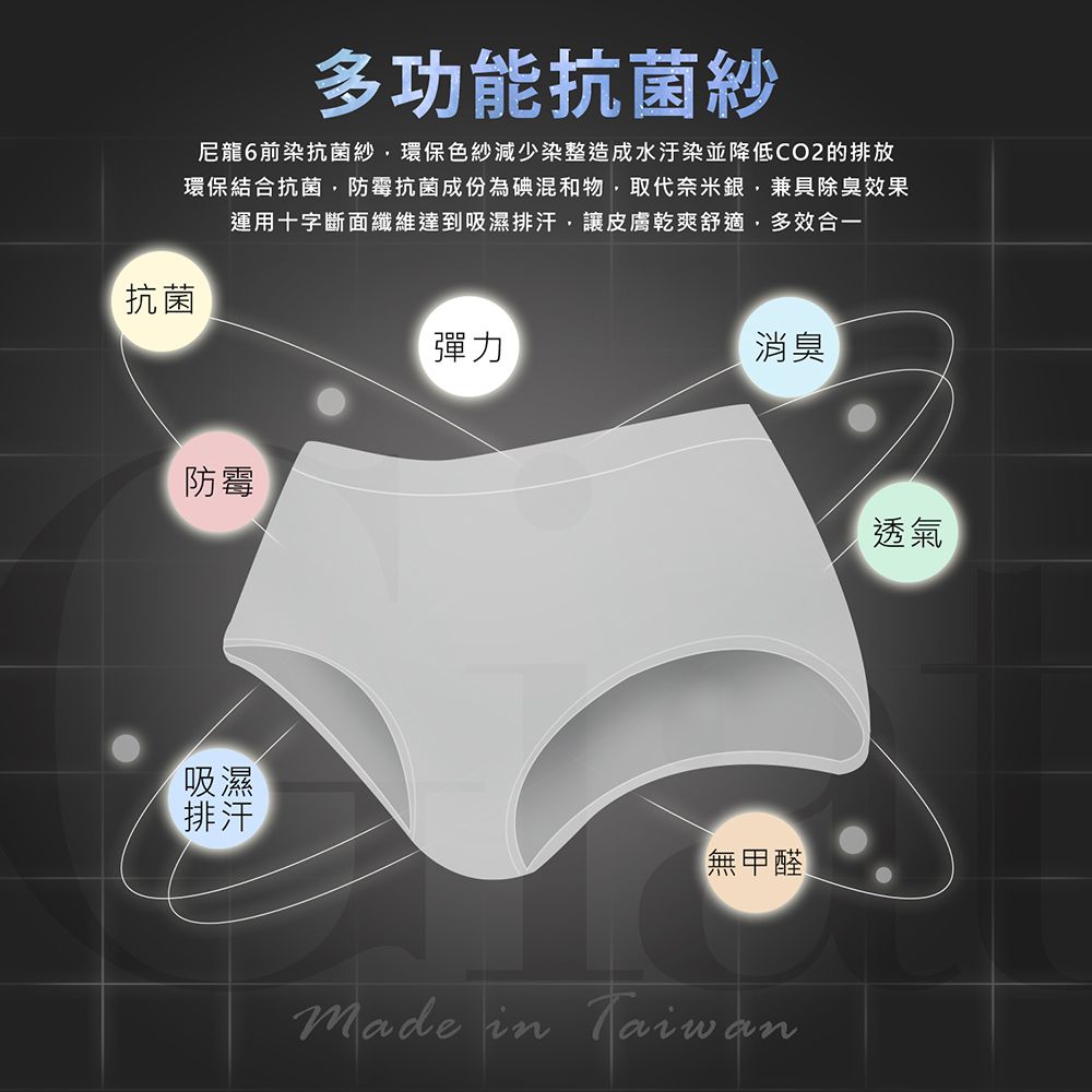 GIAT - 碘紗抗菌萊卡彈力無縫內褲-中腰款-紫色