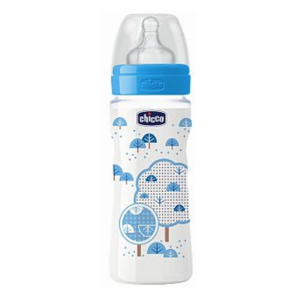 義大利 chicco - 舒適哺乳-帥氣男孩矽膠PP奶瓶-特大(4m+) (330ml)-三孔