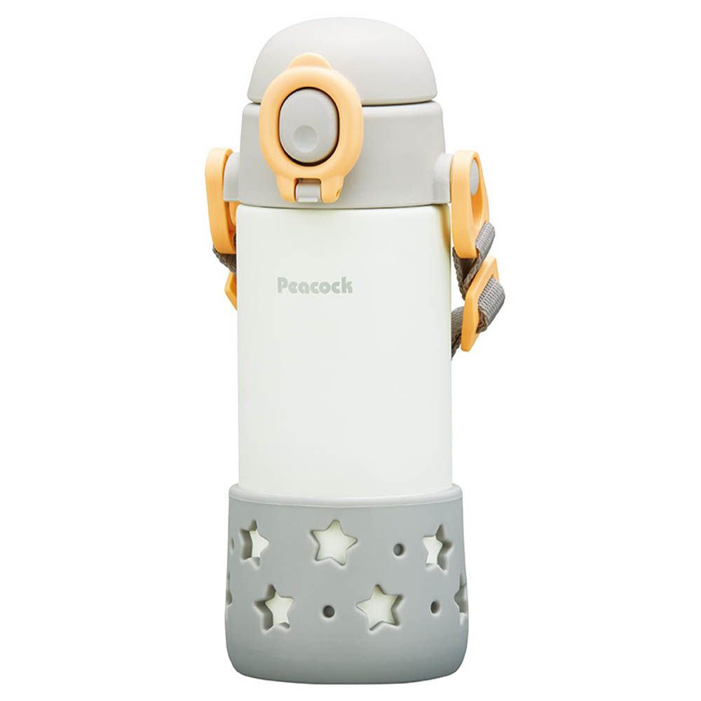 Peacock兒童不鏽鋼吸管水壺-背帶款-灰色-410ML