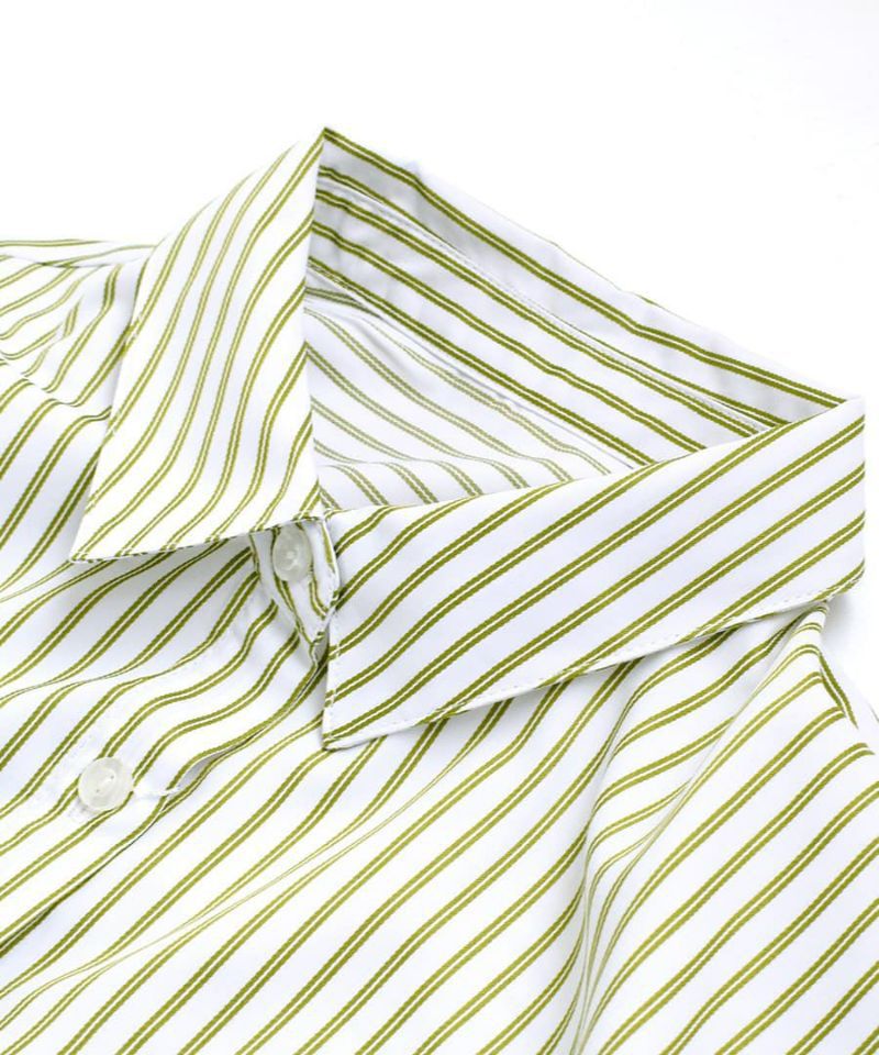 日本 zootie - 男孩風直條紋短袖襯衫-青草綠