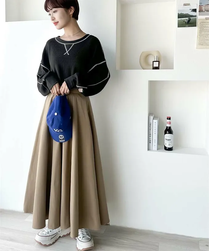 日本 Classical Elf - Java 華夫格車線薄長袖上衣-黑