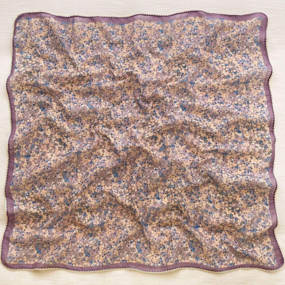 法式棉麻披肩方巾-清新小碎花-紫色 (90x90cm)