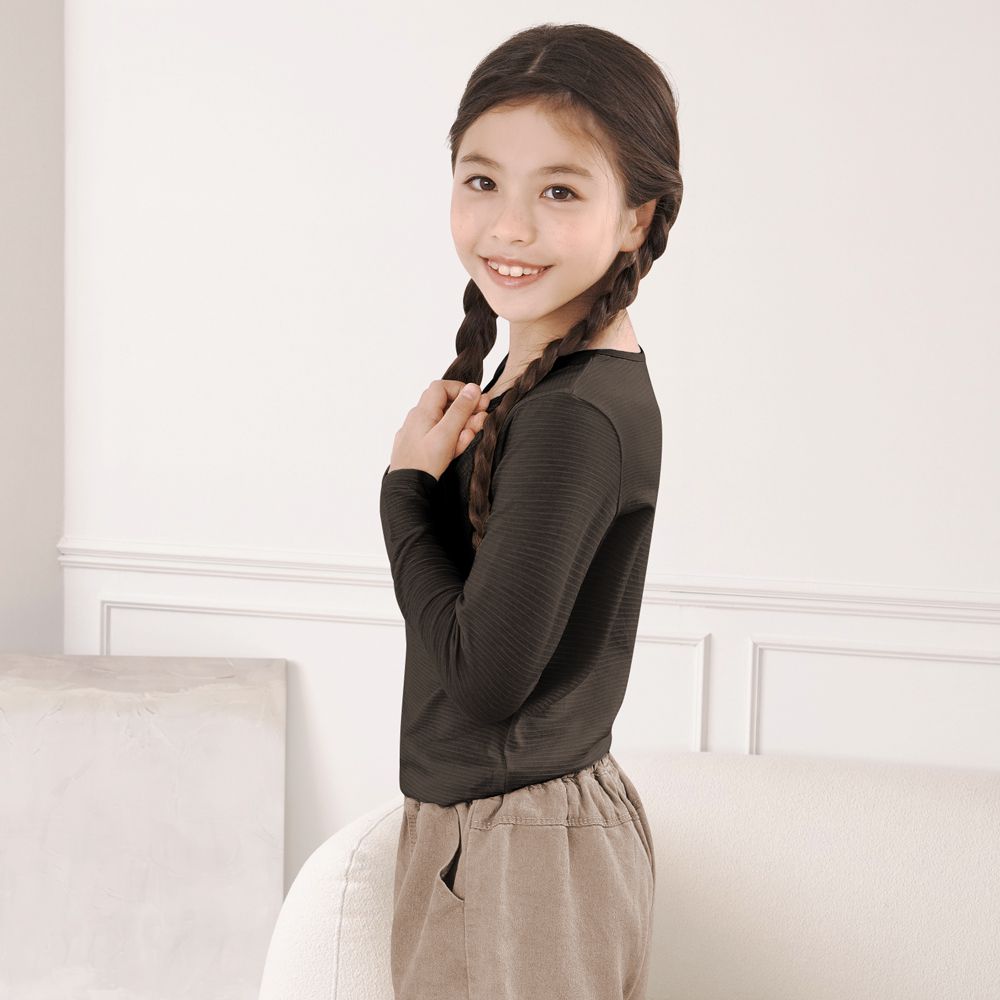 兒童膠原蛋白蓄熱保暖衣-圓領-咖棕