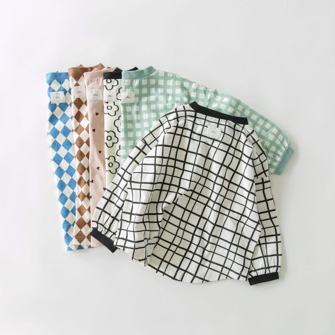 日本 BRANSHES - 圓弧下擺舒適縮口長袖上衣-線條花朵-米白