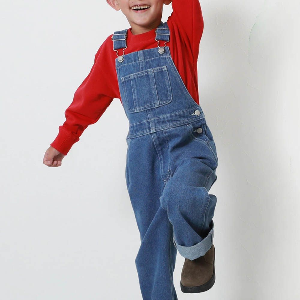 牛仔工裝百搭吊帶褲-水藍