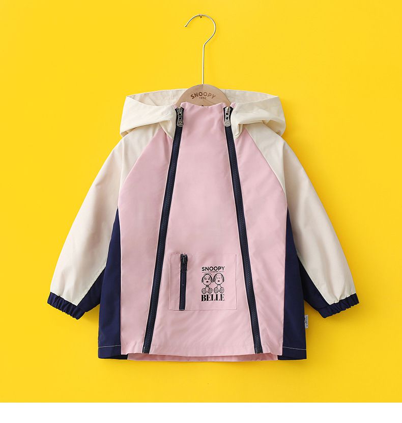 卡通人物史努比連帽防風外套/衝鋒外套-SNOOPY與BELLE-粉色