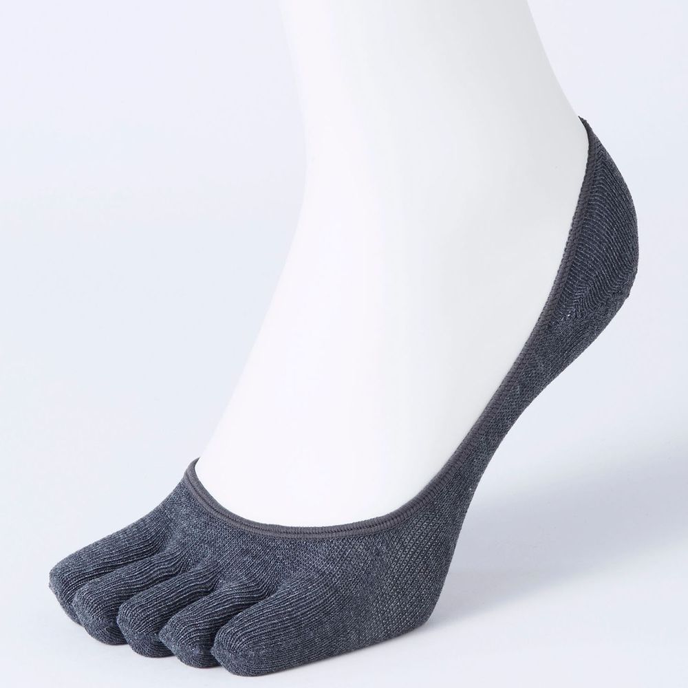 日本 okamoto - 超強專利防滑ㄈ型隱形襪(PLUS升級版)-五趾 淺履款-深灰 (23-25cm)
