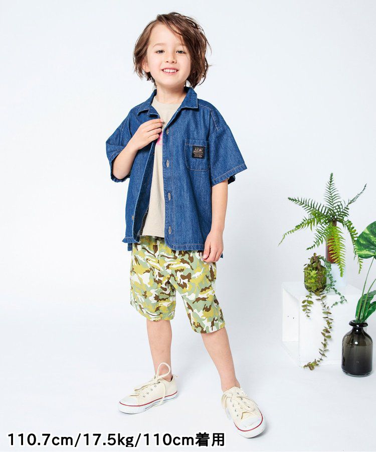 日本 BREEZE - 帥氣印花開襟短袖襯衫-丹寧藍