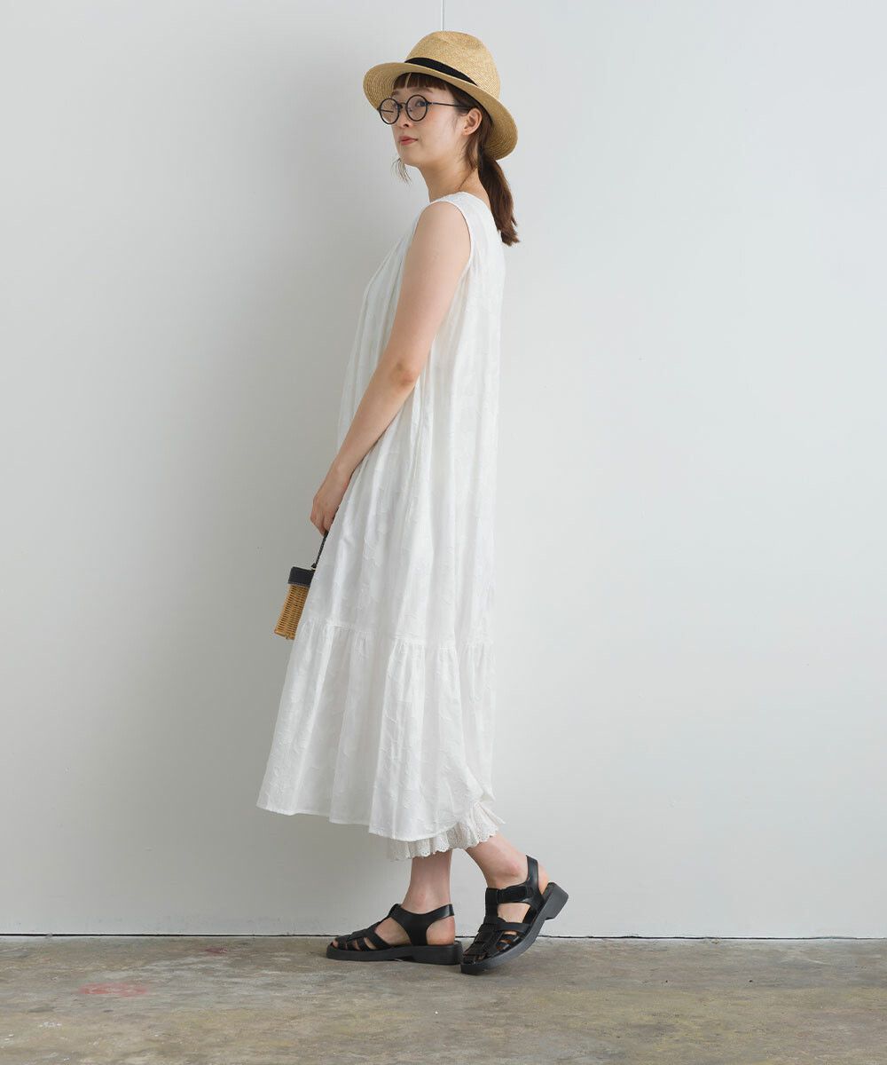 日本女裝代購 - 純棉緹花柔軟無袖洋裝-芥末黃