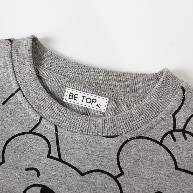 純棉圓領薄長袖上衣-滿版熊熊-藍+灰