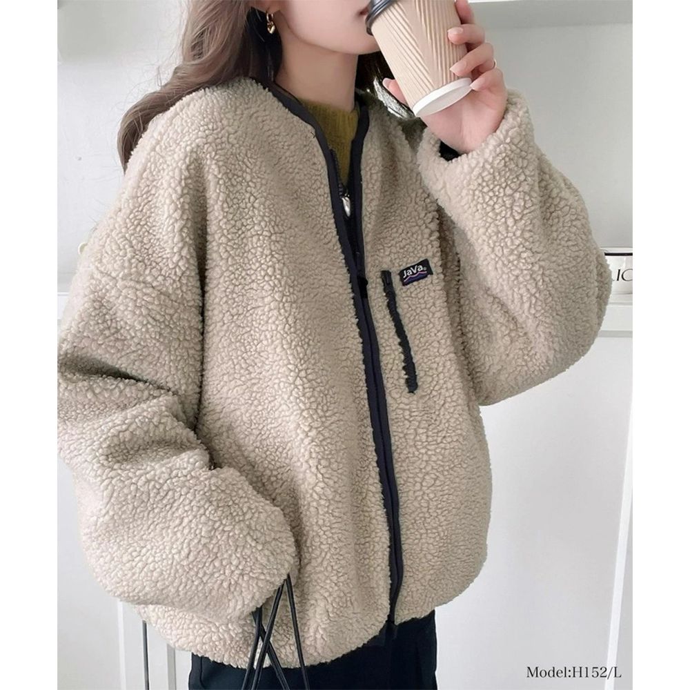 2WAY雙面穿泰迪熊短絨飛行外套-米杏x黑