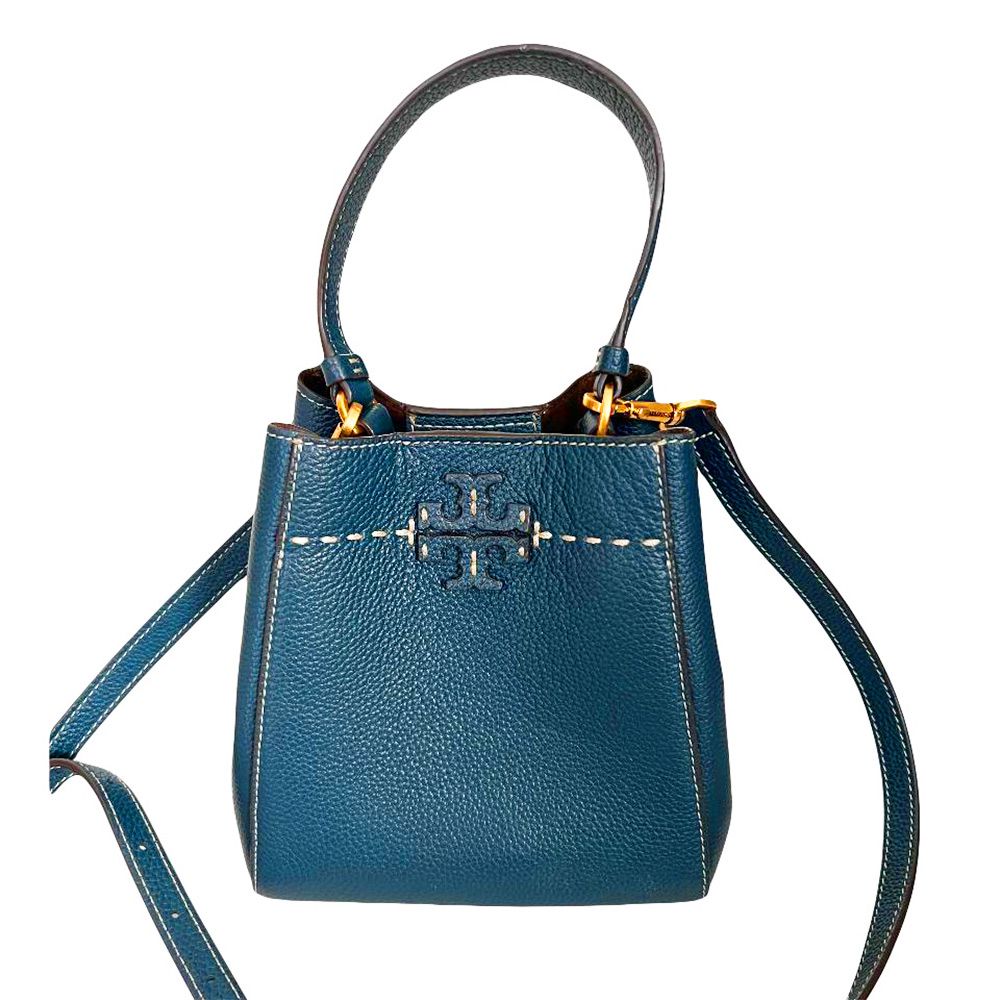 荔枝紋皮革水桶包 (藍綠)