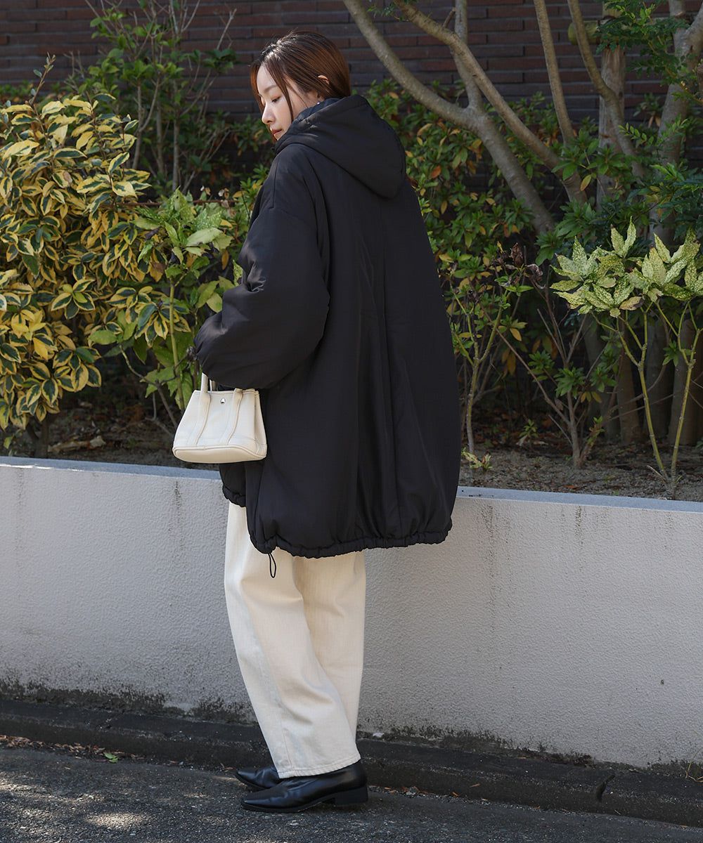 日本 Bab - 時尚大廓形抽繩連帽鋪棉外套-灰