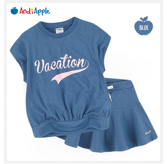 韓國 AndiApple - 休閒渡假風飄逸褲裙套裝-靛藍