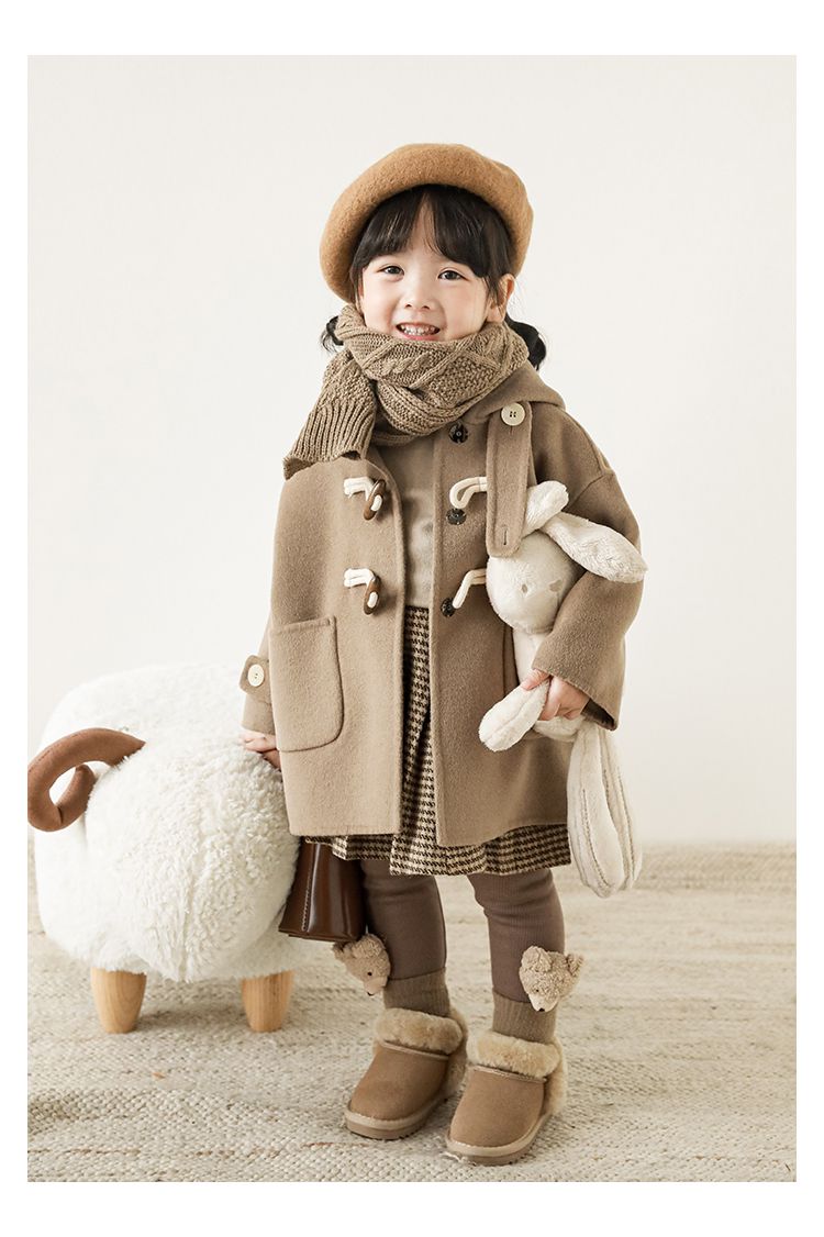 TONGMO - 加厚復古牛角釦連帽外套-駝色