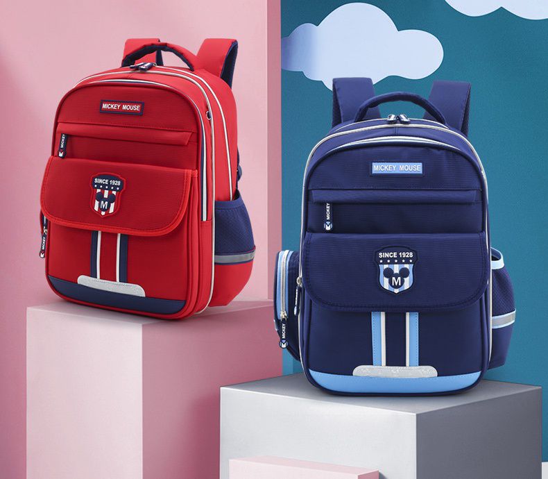 英倫風大容量多隔層減壓書包-卡通人物米奇-紅色 (建議身高120-150cm)