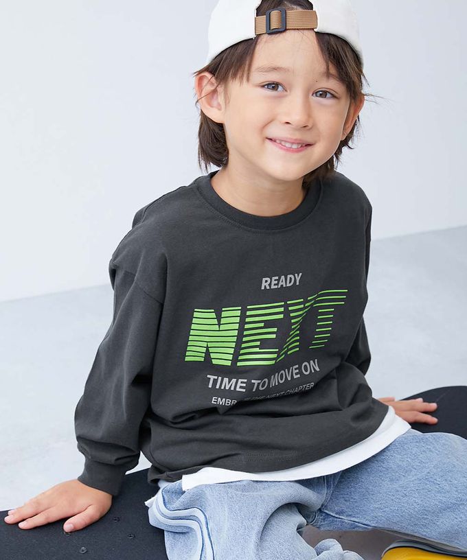 日本 devirock - 100%棉 定番印花寬版長袖上衣-NERA-雜灰