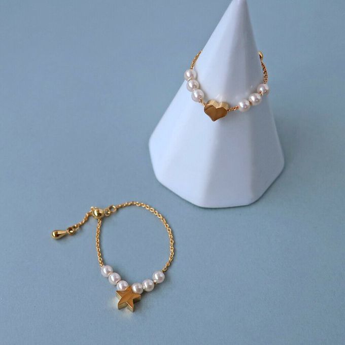 日本 Melody Accessory - 日本製 甜美珍珠18K金戒指鏈環-(可調戒圍)-星星