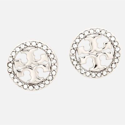 TORY BURCH - 雙T-LOGO晶鑽造型耳環 (銀色)