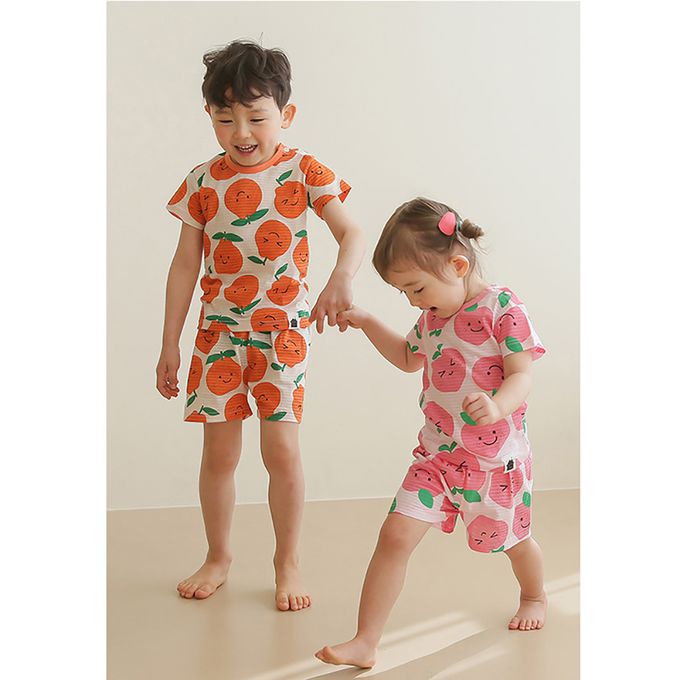 正韓 VOVO - 超優質嬰幼兒/兒童短袖100% 有機純棉家居服/睡衣-甜心桃子