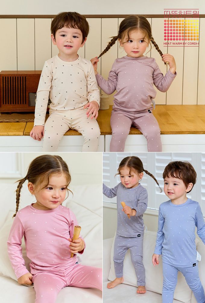 韓國 Cordi-i - 保暖彈性發熱衣套裝-小愛心-灰藍