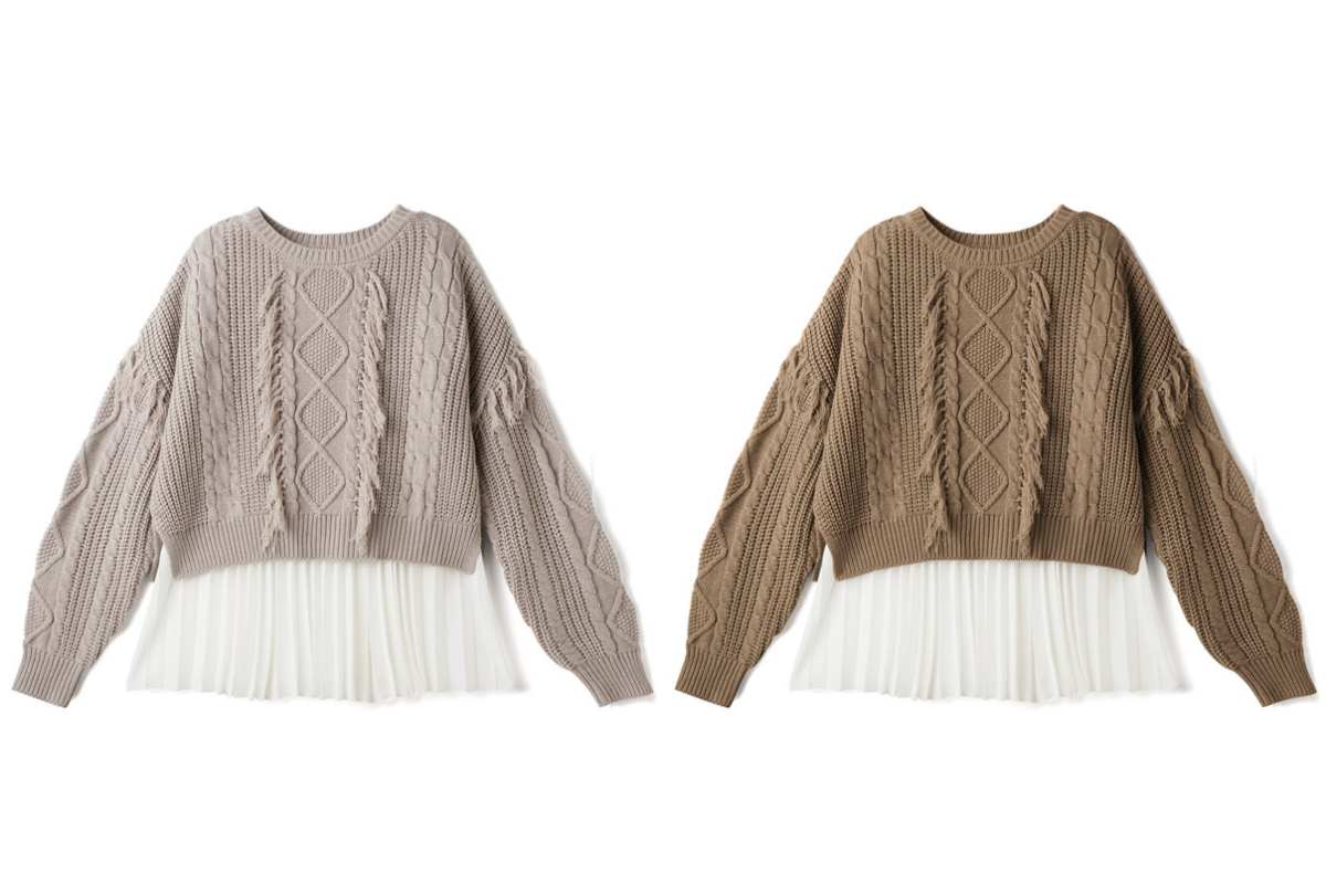 日本 GRL - 流蘇針織上衣X雪紡內搭背心兩件組-焦糖