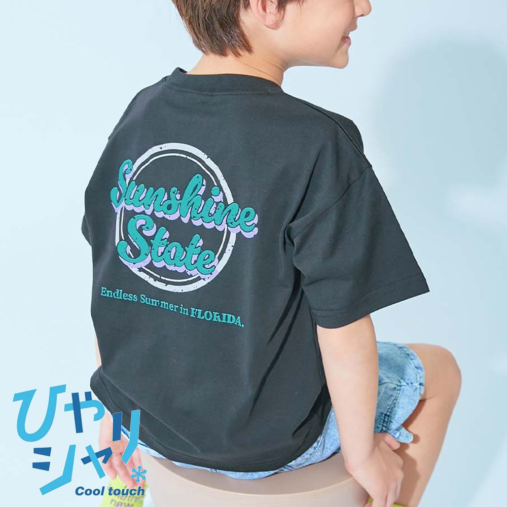 涼感速乾網眼 廓形短袖T恤-背後圓圈-黑