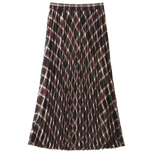 日本 BELLUNA - 學院氣質格紋百褶裙-卡其色系