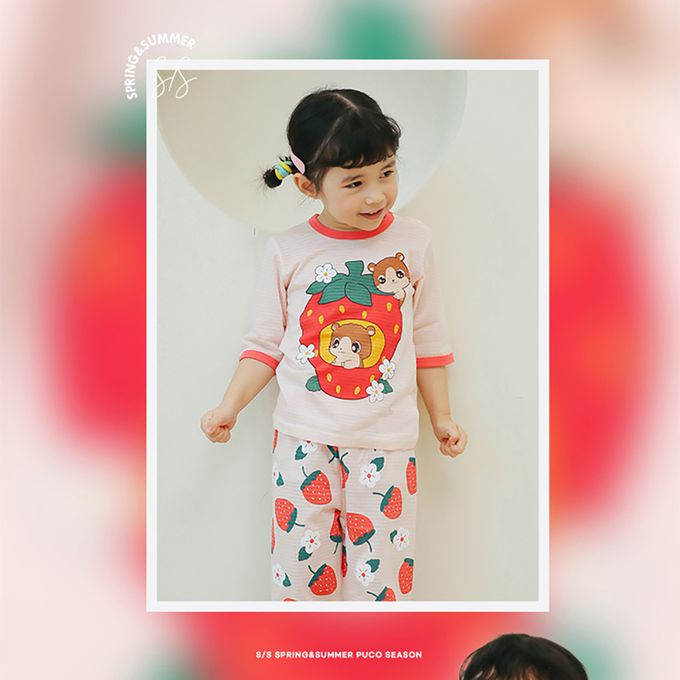 正韓 Puco - 超優質嬰幼兒/兒童七分袖100% 有機純棉家居服/睡衣-草莓倉鼠