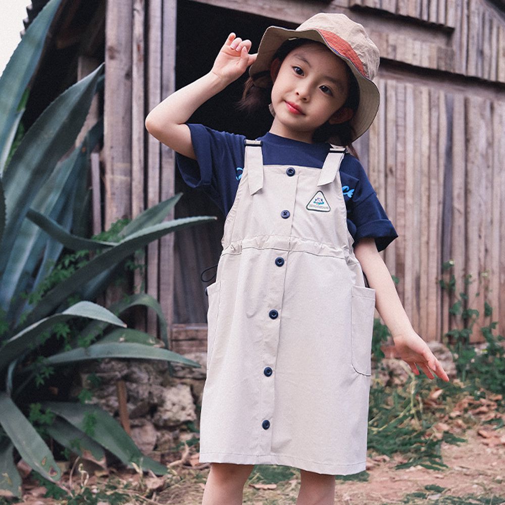 森呼吸收腰工裝吊帶裙-灰白