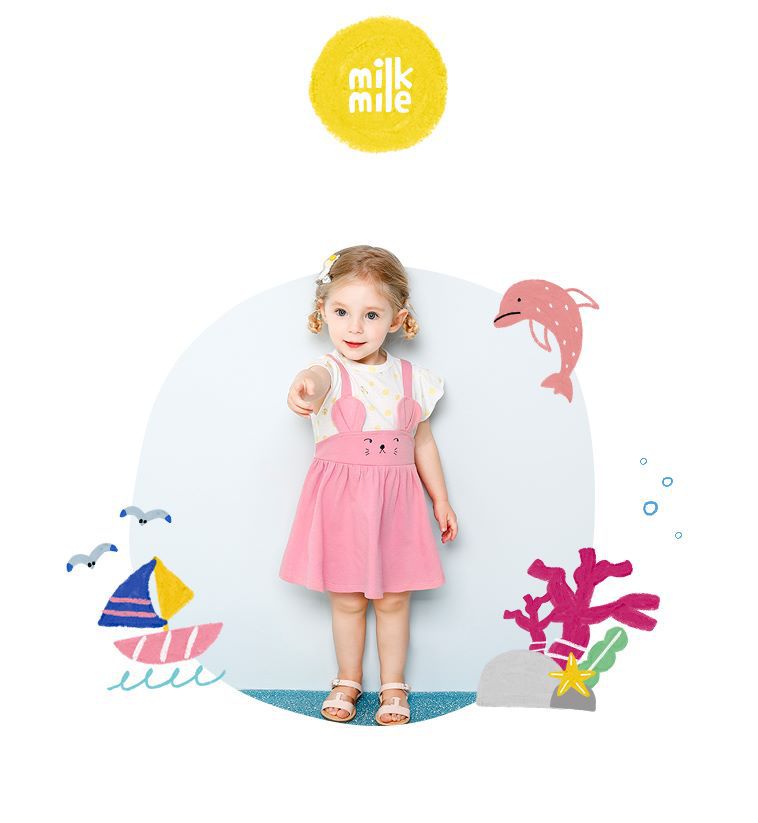 韓國 milk mile - 假兩件小老鼠造型洋裝-粉紅