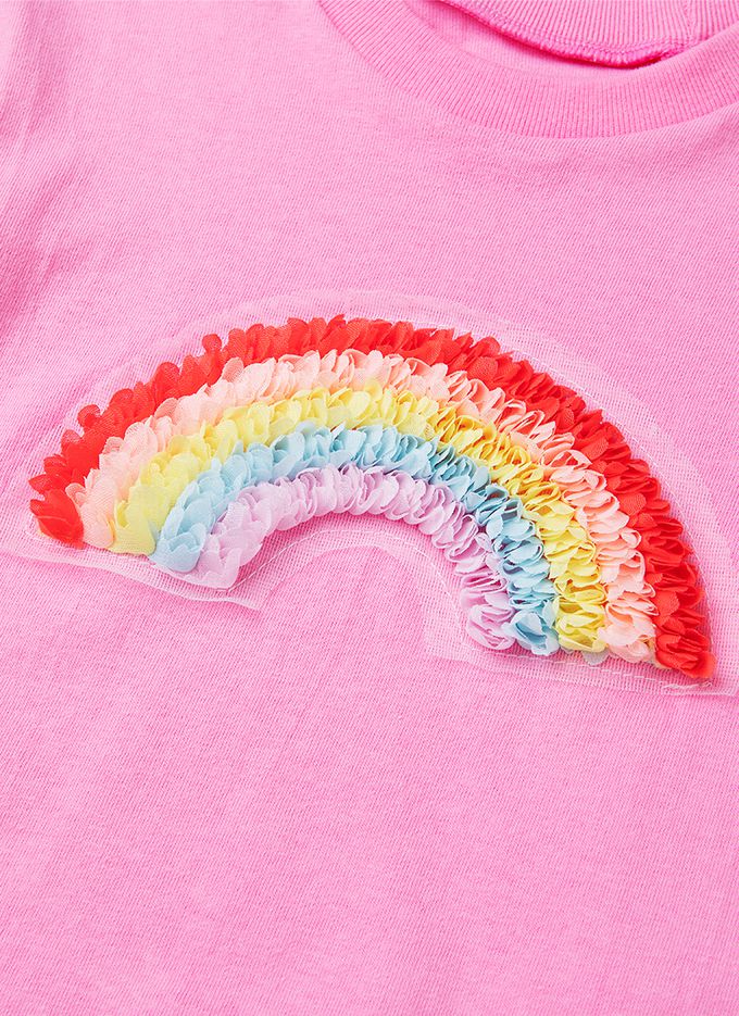 韓國 OZKIZ - 立體彩虹點綴圓領長袖上衣-粉