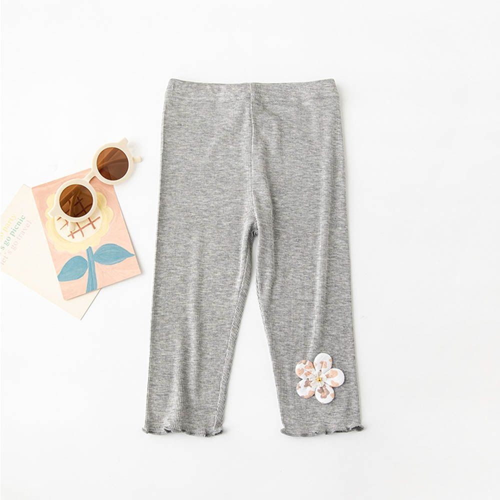 涼感七分內搭褲-漂亮花朵-灰色