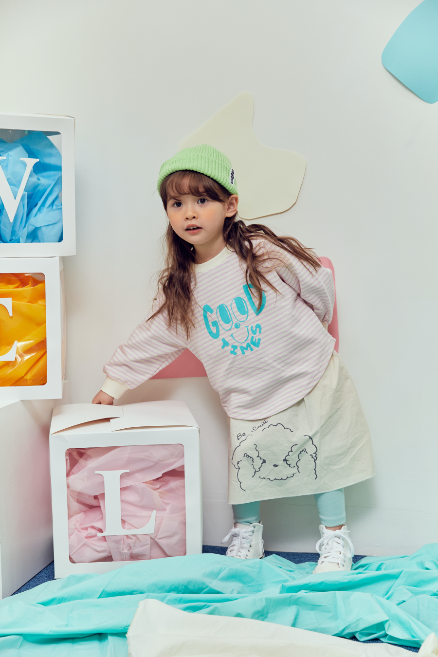 韓國 MINIATURE - 大眼睛條紋上衣-天藍