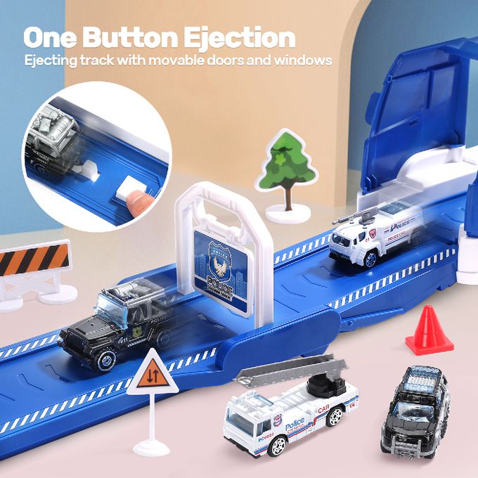 CuteStone - 兒童聲光變形警察運輸車套裝玩具20件組(福利品盒損出清)