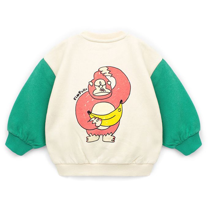 韓國Pimpollo - 大猩猩吃香蕉內刷毛上衣-橘