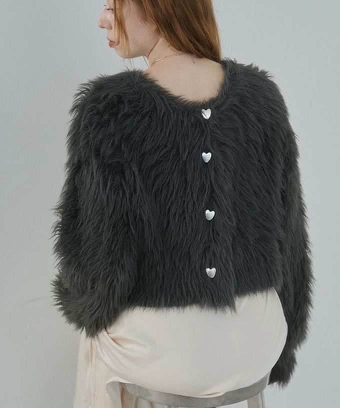 日本 Bab - 奢華毛海愛心扣前後2way開襟衫-長版-果綠