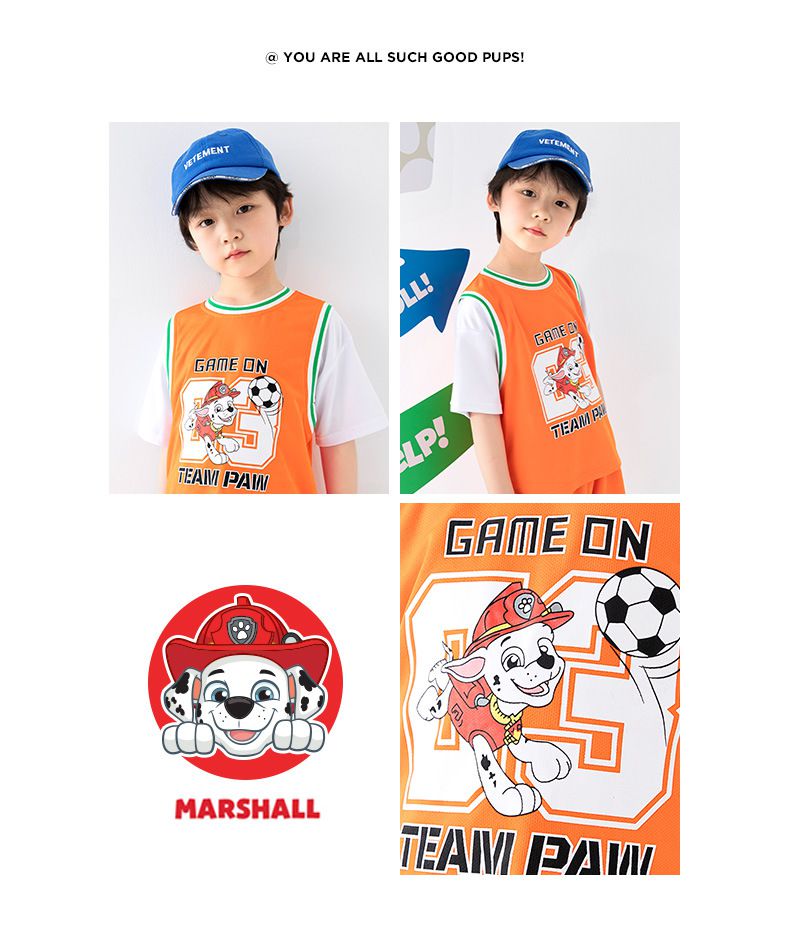 汪汪隊假兩件短袖運動套裝-卡通人物毛毛-橘色