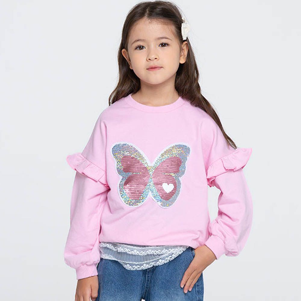 閃亮變色長袖大學T-蝴蝶-粉