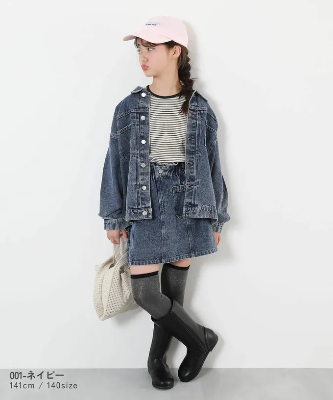 日本 devirock - 純棉舒適腰荷葉丹寧短裙-復古刷色-淺藍