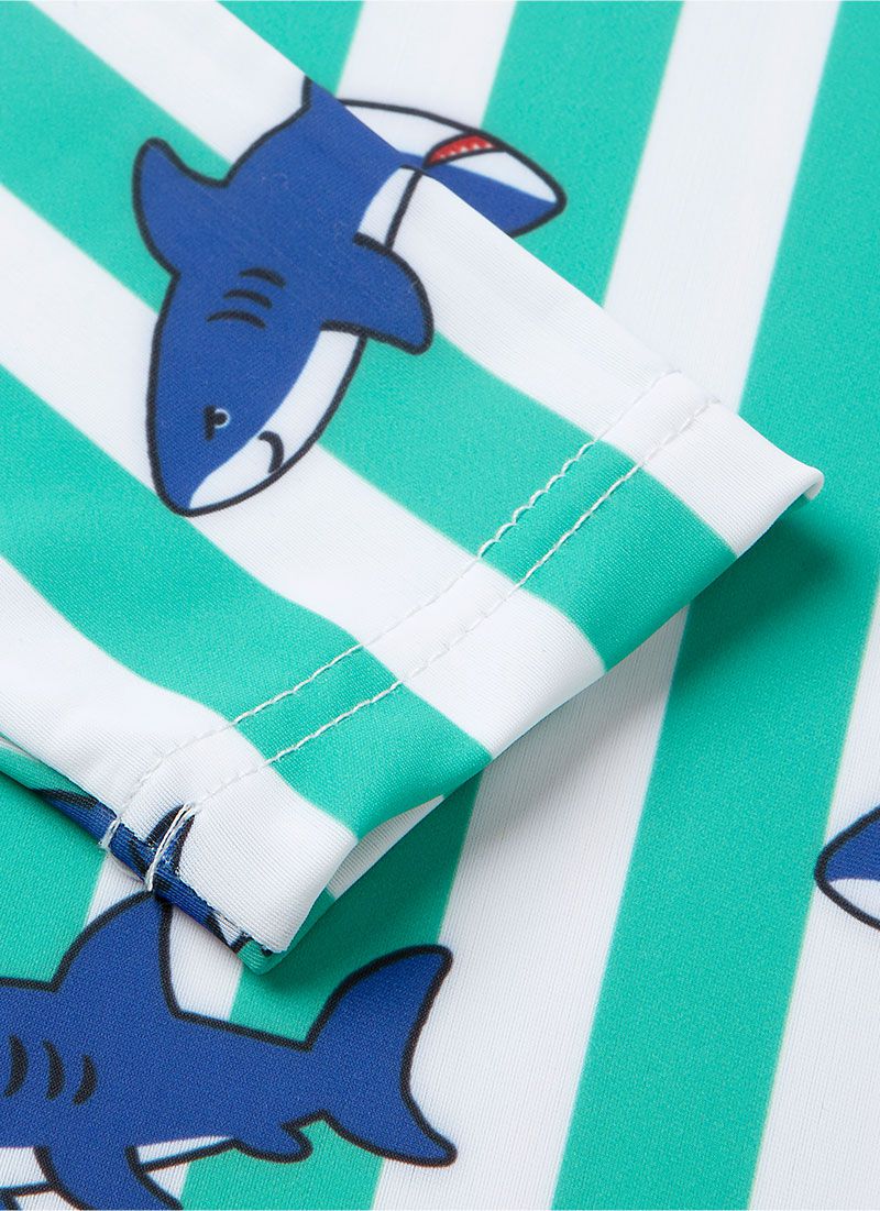 韓國 OZKIZ - 抗UV防曬兒童泳裝-三件組-條紋鯊魚