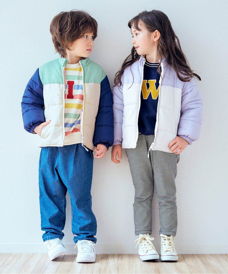 日本 apres les cours - 珍珠光澤正反2WAY鋪棉外套(可機洗)-彩色幾何-橘棕