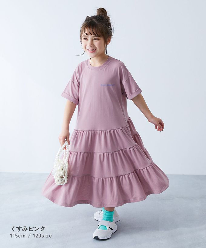 日本 devirock - 天竺棉舒適分層短袖洋裝-背後標語-淺灰