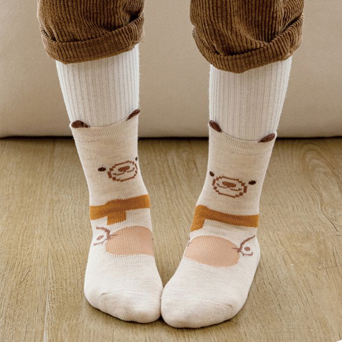 腳ㄚ子 - 兒童棉質中筒襪-紳士熊寶