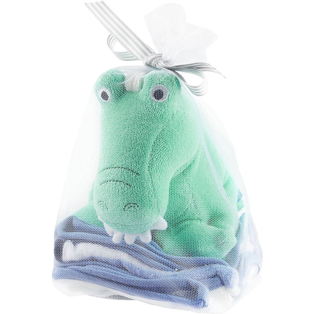 美國 Carter's - 嬰幼兒動物款式洗澡巾+洗澡手套四入組-綠鱷魚