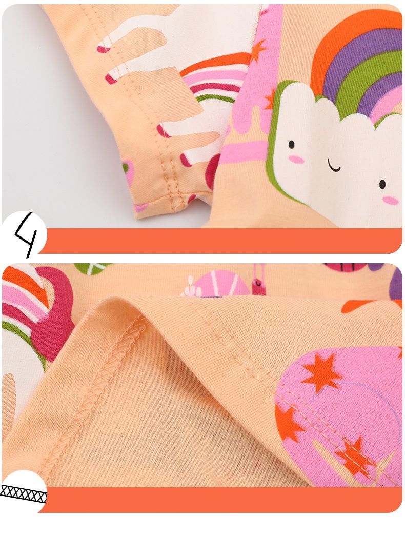 Jumping meters - 棉質圓領短袖洋裝-雲朵獨角獸世界-粉橘色